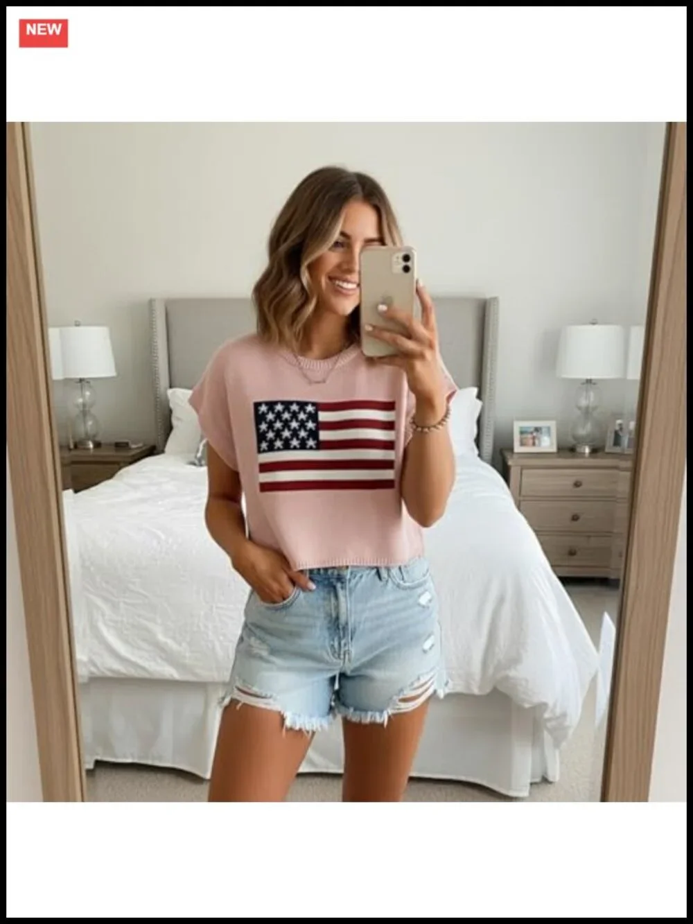 Women's American Flag Knit Pullover Sweater Lightweight Long Sleeve Crew Neck